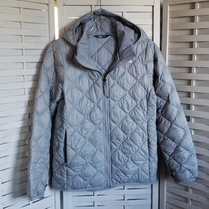 The North Face gray quilted youth girls full zip hoodie jacket size L(14/16)